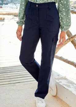 Cotton Traders Navy Straight-Leg Cargo Trousers