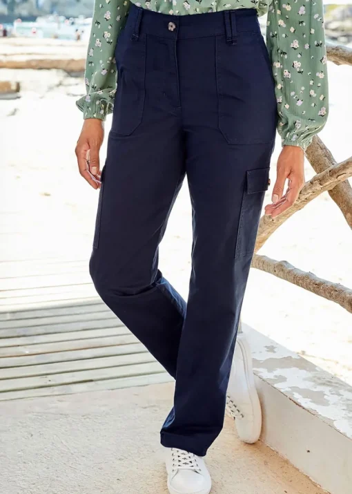 Cotton Traders Navy Straight-Leg Cargo Trousers