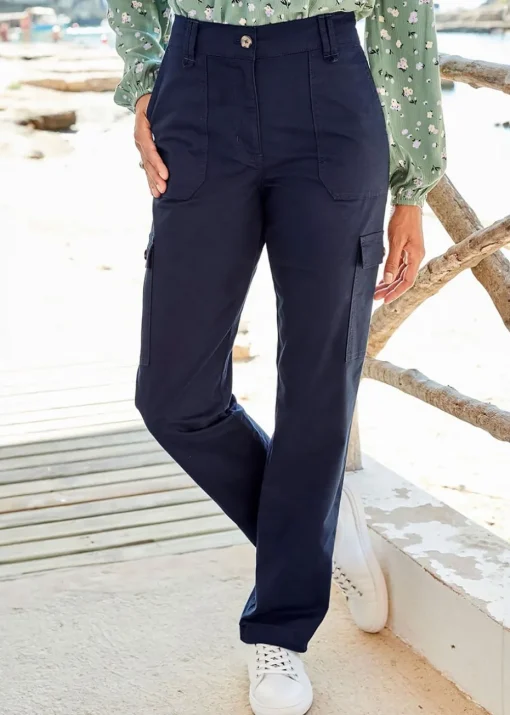 Cotton Traders Navy Straight-Leg Cargo Trousers