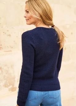 Cotton Traders Navy Textured Button Cardigan