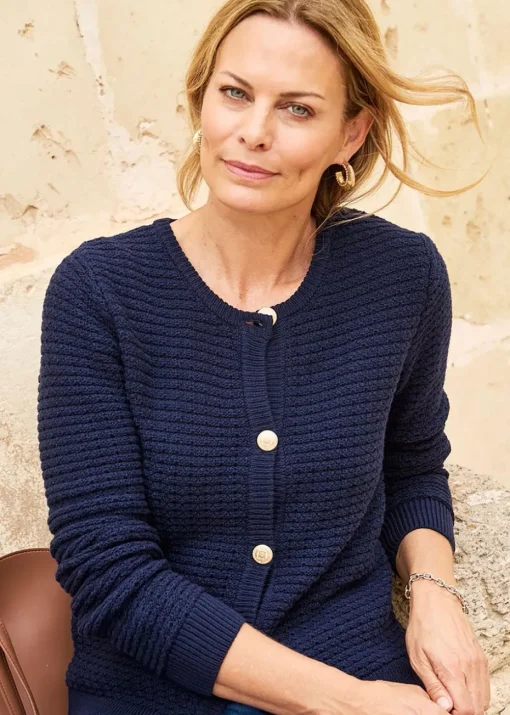 Cotton Traders Navy Textured Button Cardigan
