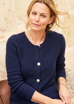 Cotton Traders Navy Textured Button Cardigan