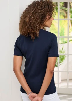 Cotton Traders Navy Wrinkle Free Short Sleeve Cardigan