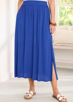 Cotton Traders Pale Blue Pull On Crinkle Maxi Skirt