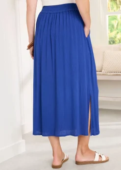 Cotton Traders Pale Blue Pull On Crinkle Maxi Skirt