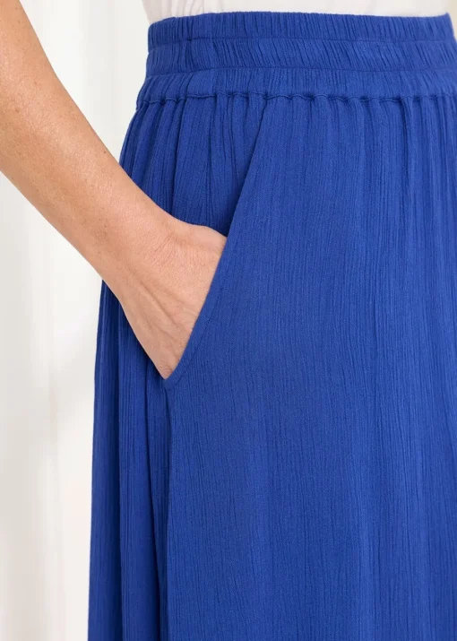 Cotton Traders Pale Blue Pull On Crinkle Maxi Skirt
