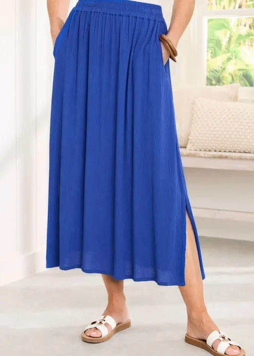 Cotton Traders Pale Blue Pull On Crinkle Maxi Skirt