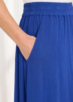 Cotton Traders Pale Blue Pull On Crinkle Maxi Skirt
