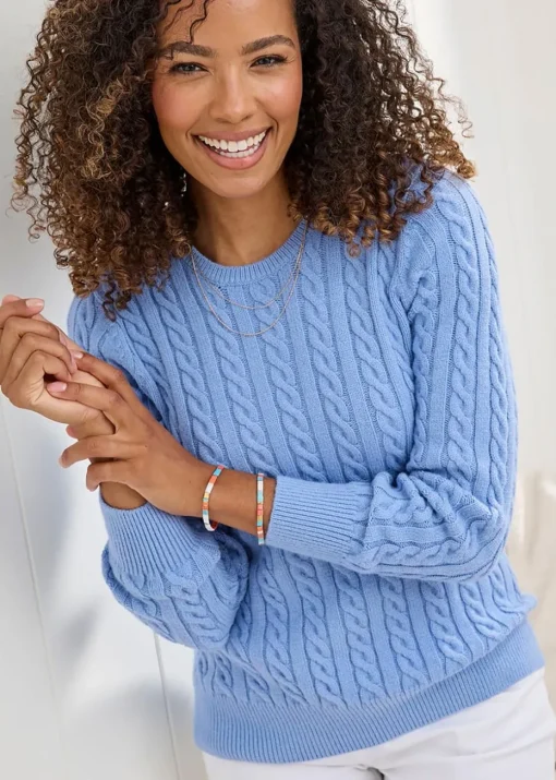Cotton Traders Pale Blue Cutest Cable Jumper