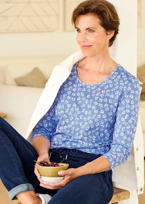 Cotton Traders Pale Blue Print T-Shirt
