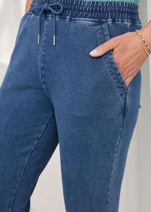 Cotton Traders Pale Blue Jersey Denim Joggers