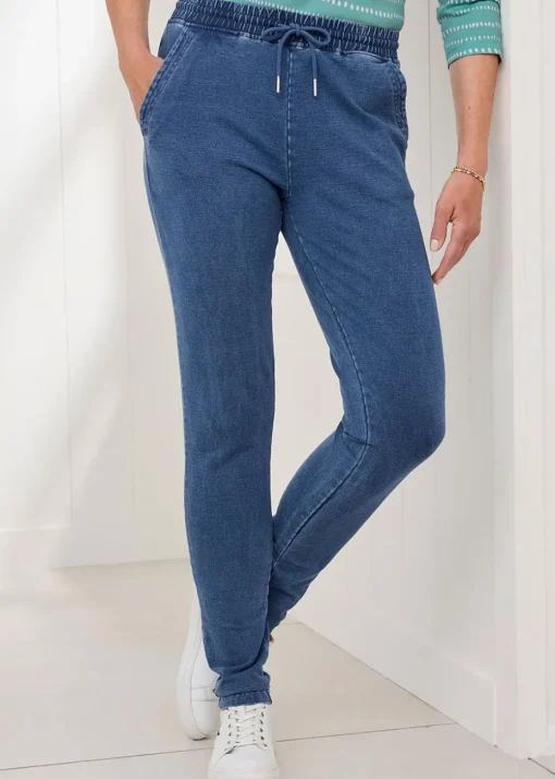 Cotton Traders Pale Blue Jersey Denim Joggers