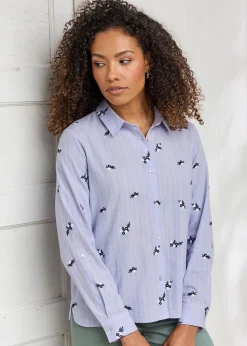 Cotton Traders Pale Lilac Embroidered Shirt