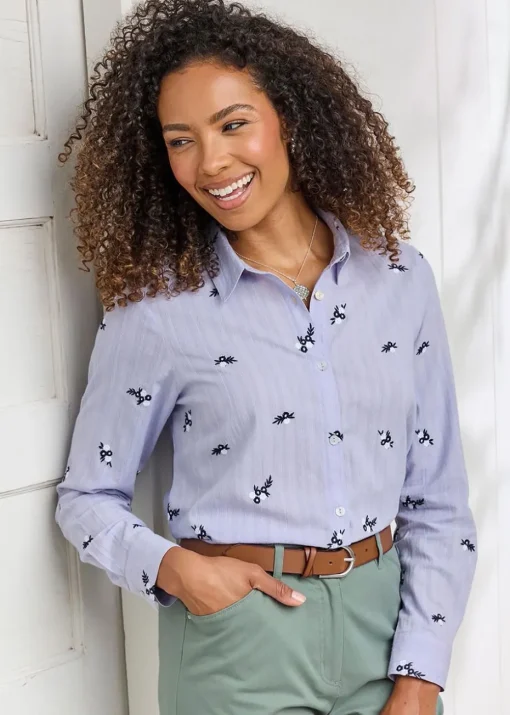 Cotton Traders Pale Lilac Embroidered Shirt