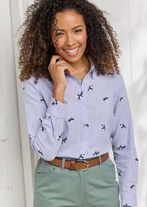 Cotton Traders Pale Lilac Embroidered Shirt