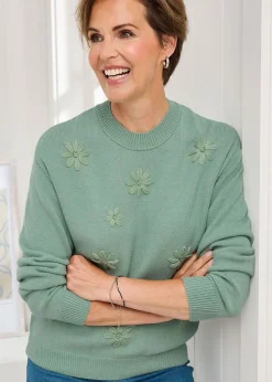 Cotton Traders Pastel Green Embroidered Jumper