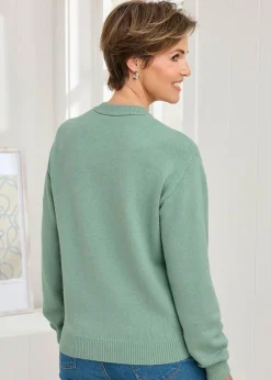 Cotton Traders Pastel Green Embroidered Jumper