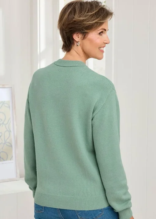 Cotton Traders Pastel Green Embroidered Jumper