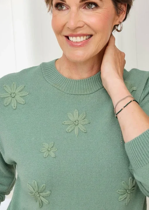 Cotton Traders Pastel Green Embroidered Jumper