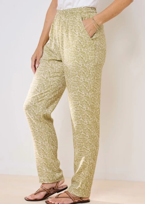 Cotton Traders Sage Green Pull On Tapered Leg Trousers