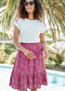 Cotton Traders Warm Cream Embroidered Jersey Top