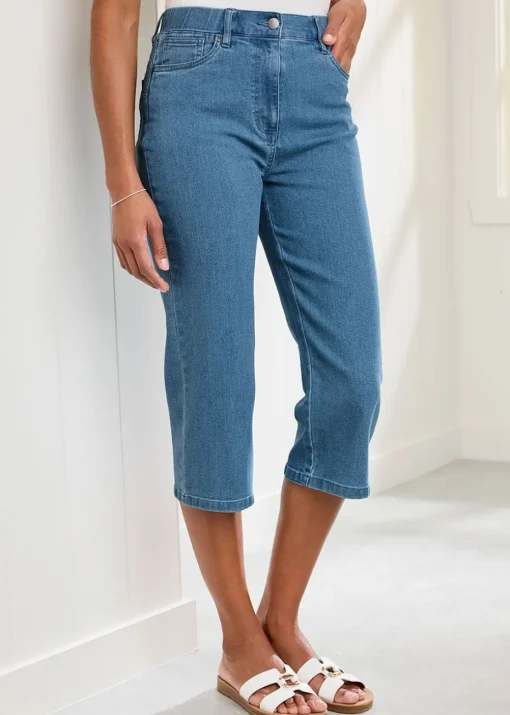 Cotton Traders Washed Blue Stretch Crop Denim Trousers
