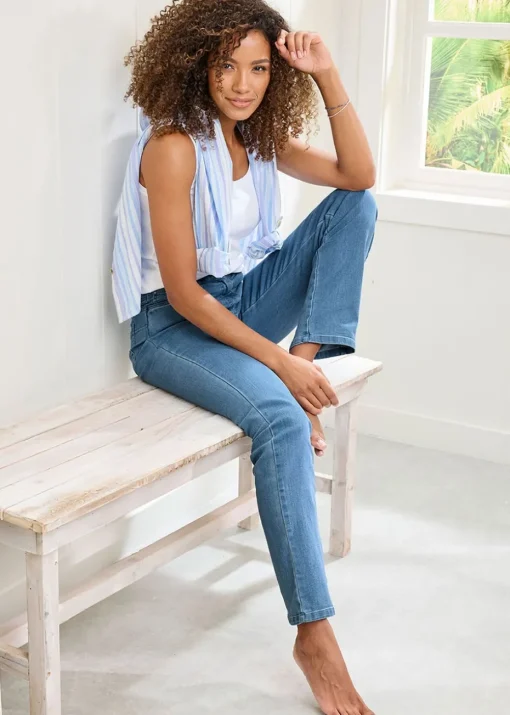 Cotton Traders Washed Blue Magic Comfort Straight-Leg Denim Jeans