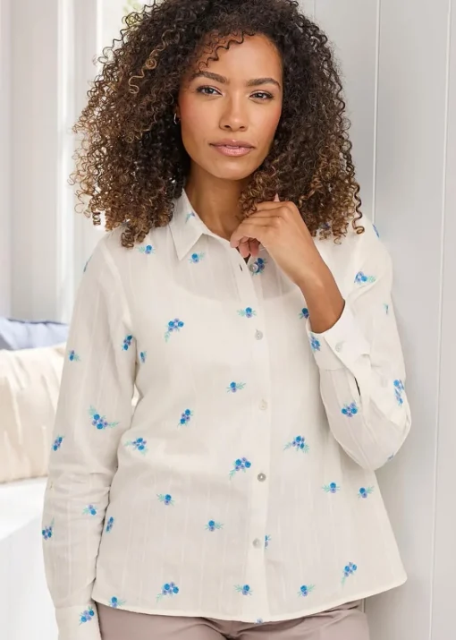 Cotton Traders White Embroidered Shirt