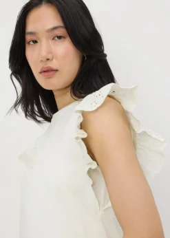Cream Broderie Sleeve T-Shirt