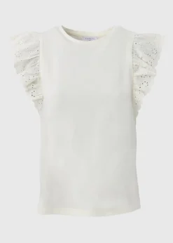 Cream Broderie Sleeve T-Shirt
