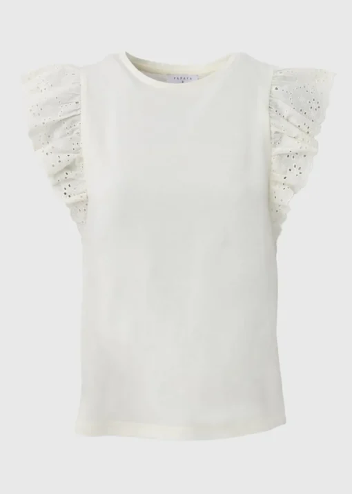 Cream Broderie Sleeve T-Shirt