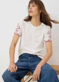 Cream Embellished Sleeve T-Shirt