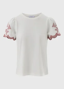 Cream Embellished Sleeve T-Shirt