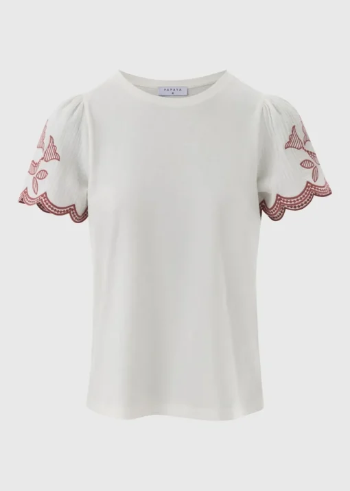 Cream Embellished Sleeve T-Shirt