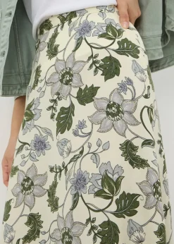 Cream Floral Flared Midaxi Skirt