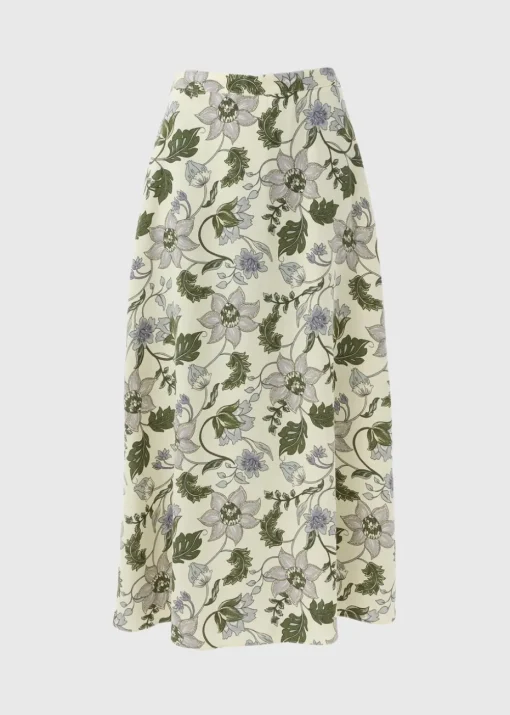 Cream Floral Flared Midaxi Skirt