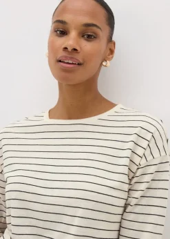 Cream Monochrome Linen Blend Stripe Top