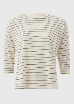 Cream Monochrome Linen Blend Stripe Top