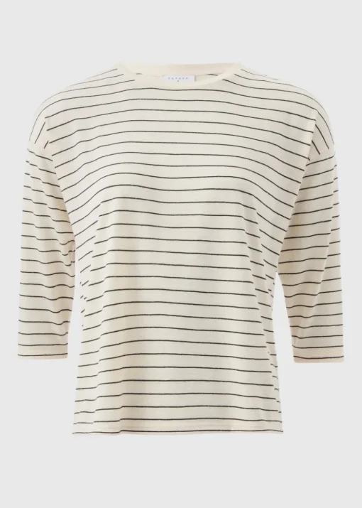 Cream Monochrome Linen Blend Stripe Top