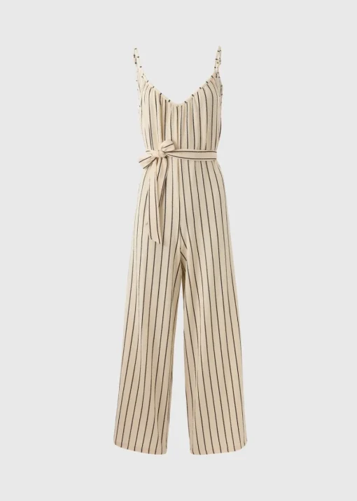 Cream Stripe Wide Leg Jersey Jumpsuit