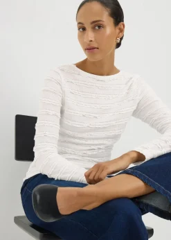 Cream Textured Long Sleeve Top