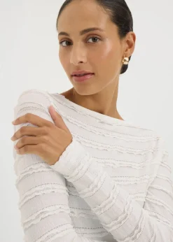 Cream Textured Long Sleeve Top