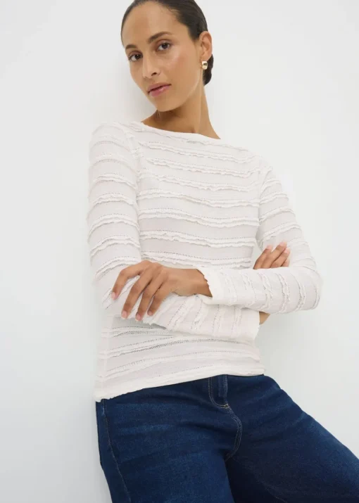 Cream Textured Long Sleeve Top