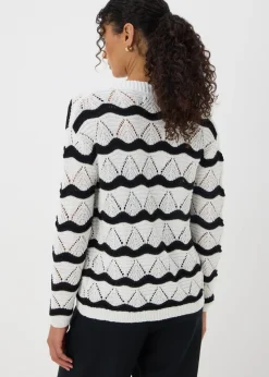 Cream Wave Stripe Cardigan