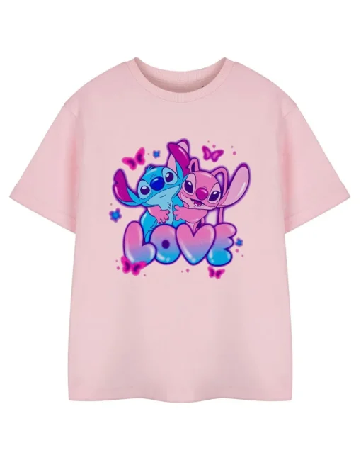 Disney Lilo & Stitch Love Girls Pink T-Shirt (3-14 Years)