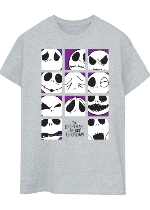 Disney The Nightmare Before Christmas Jack Faces Heather Grey Printed Boyfriend Fit T-Shirt