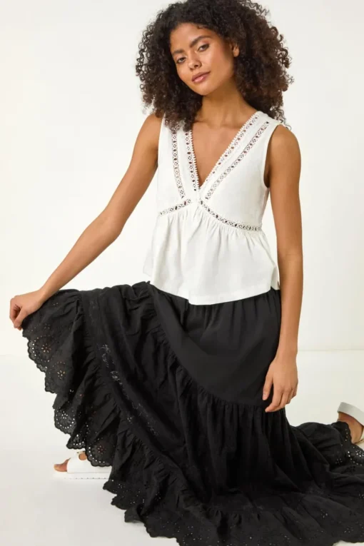 Dusk Black Dusk Tiered Broderie Maxi Skirt
