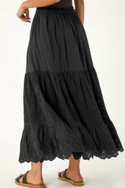 Dusk Black Dusk Tiered Broderie Maxi Skirt