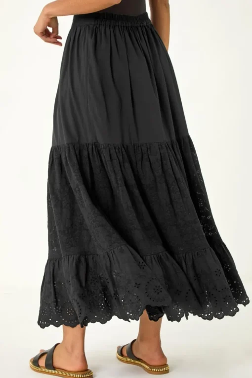 Dusk Black Dusk Tiered Broderie Maxi Skirt