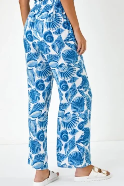 Dusk Blue Dusk Shell Print Wide Leg Trousers